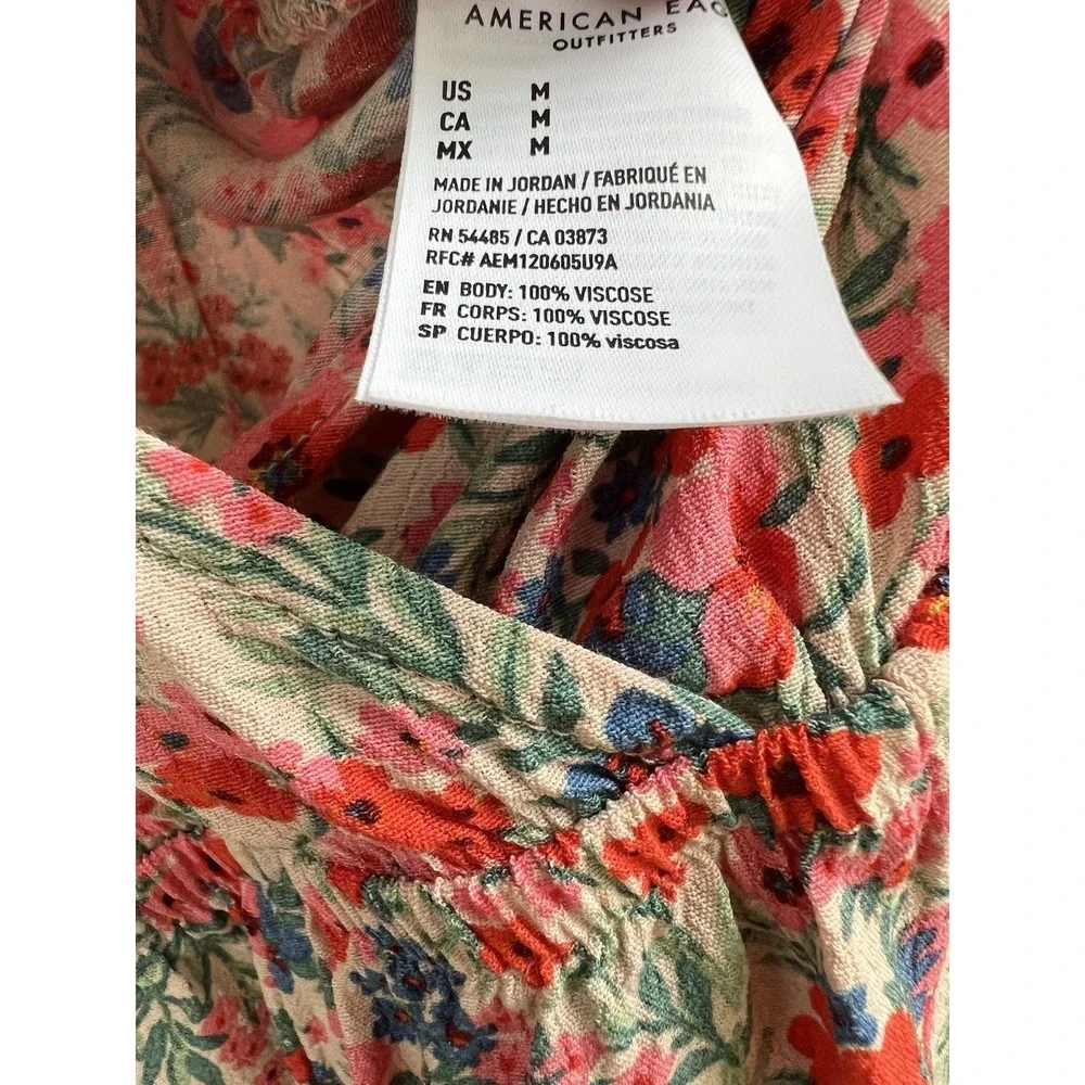 American Eagle Floral Romper M Red Blue Tie Back V-Neck Boho Festival Summer EUC